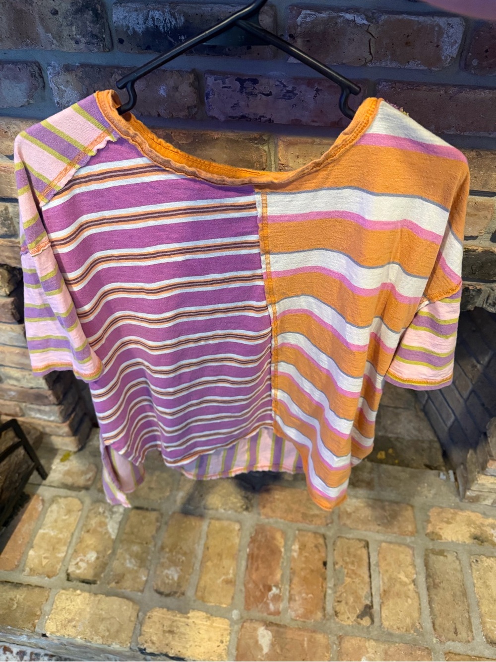 Free people Striped Patchwork Short Sleeve Top - Pink & Orange Size L